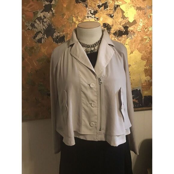 Anthropologie Daughters of the Revolution Button Front & Zip Jacket Taupe Swing - Picture 2 of 9